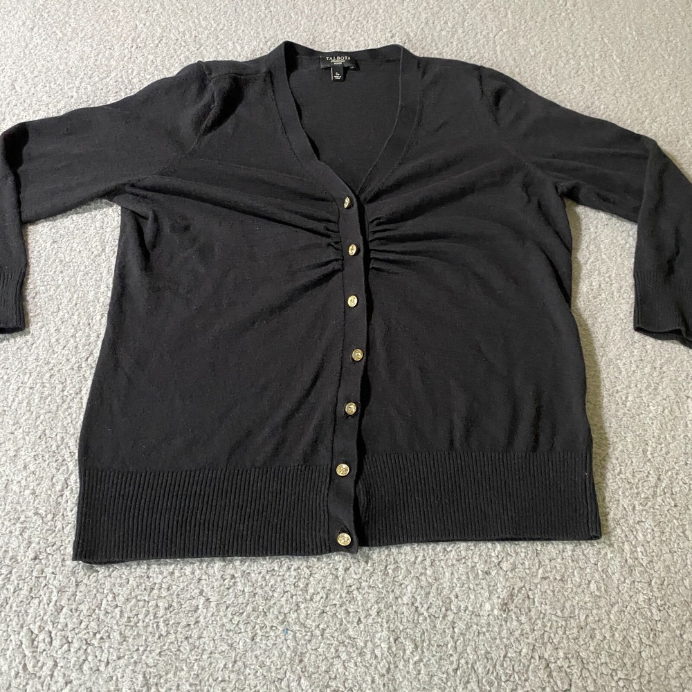 Talbots‎ Long Sleeve Sweater Black Women's Small Womens Button Up V Neck Petites